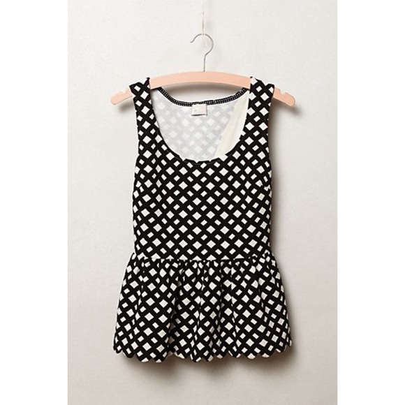 Anthropologie Tops - Anthro Postmark Clovelly Black White Check Peplum